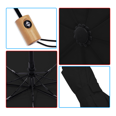 21'' Auto Open-Close 3 Fold Umbrella with Wooden Handle 09