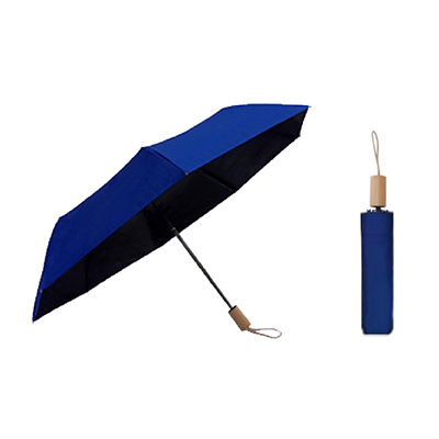21'' 3 Fold Black Coated Umbrella with Wooden Handle 05