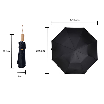 21'' 3 Fold Black Coated Umbrella with Wooden Handle 08