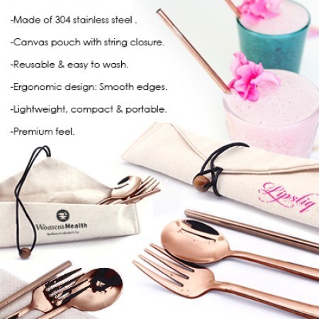 3-in-1 Rose Gold Cutlery and Straw Canvas Set 08