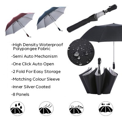 28" Auto Open 2 Fold Silver Coated Umbrella 13