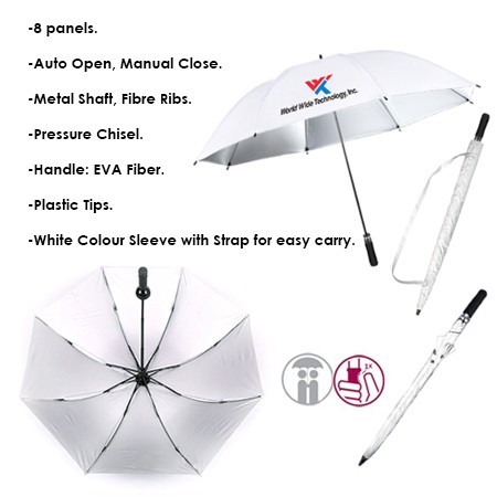 27" Auto Open White Inner Silver Coated Golf Umbrella 08
