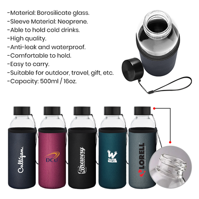 ARCANE Glass Bottle With Neoprene Pouch – 500ml 12