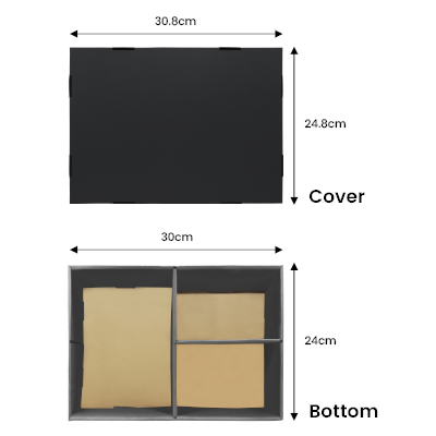 Black Gift Box 3 Compartment with Shredded Paper- M Size 08