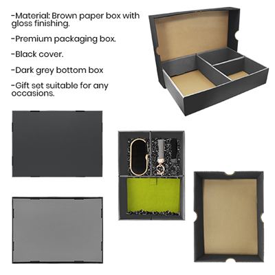 Black Gift Box 3 Compartment with Shredded Paper- M Size 10