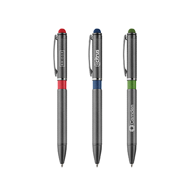 Color Tone Press Action Metal Ball Pen with Stylus 01