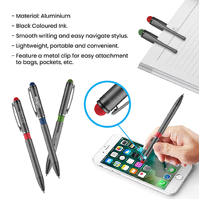 Color Tone Press Action Metal Ball Pen with Stylus 09