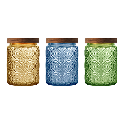 COLOUR Wooden Lid Glass Canister - 700ml 01