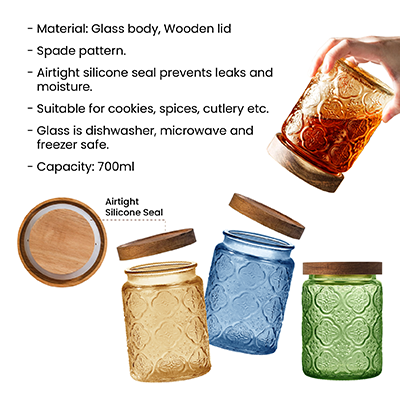 COLOUR Wooden Lid Glass Canister - 700ml 09