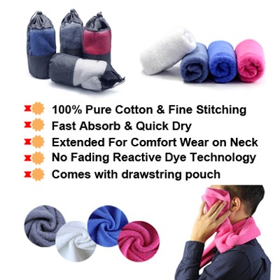 Pure Cotton Sports Towel with Drawstring Pouch (110x20) - 110g 04