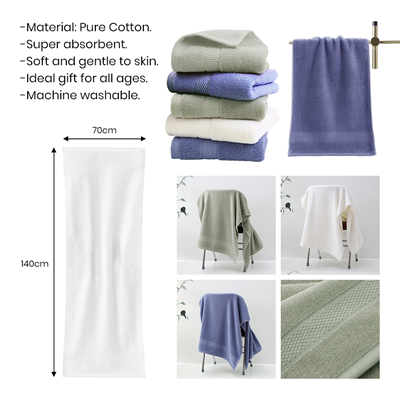 Full Cotton Bath Towel with Drawstring Pouch (1400×700) – 380g 10