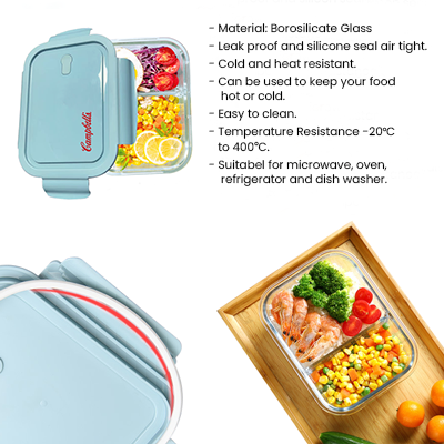 High Borosilicate Glass Lunch 2 Compartment - 1040ml 08