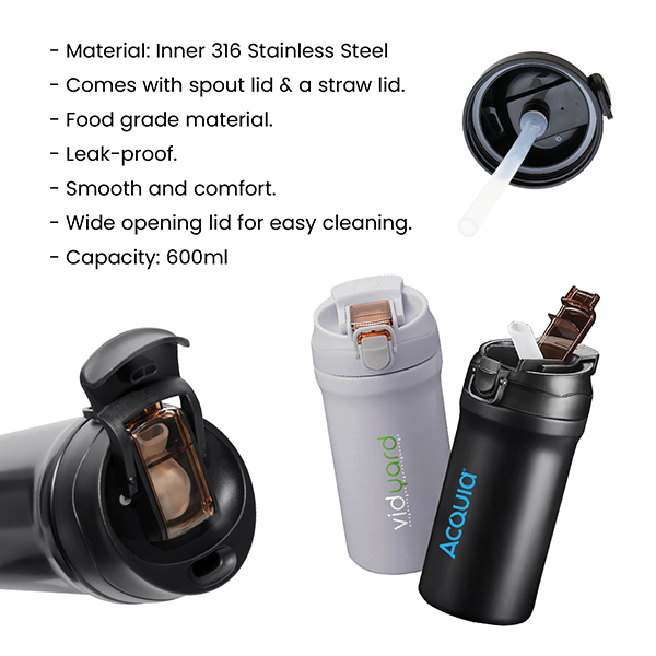 LINK Dual Lid 316 S.Steel Bottle with Straw - 600ml 09