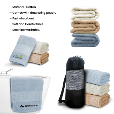 LUFY Full Cotton Bath Towel with Drawstring Pouch (1400x700) - 380g 10