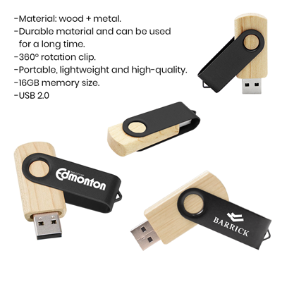 Metal Swivel Black Wooden USB Flash Drive – 16GB 09