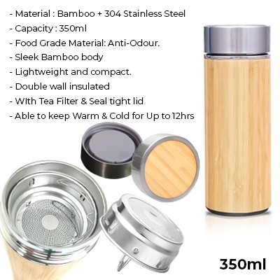 Mini Bamboo Premium Stainless Steel Thermos - 350ml 11