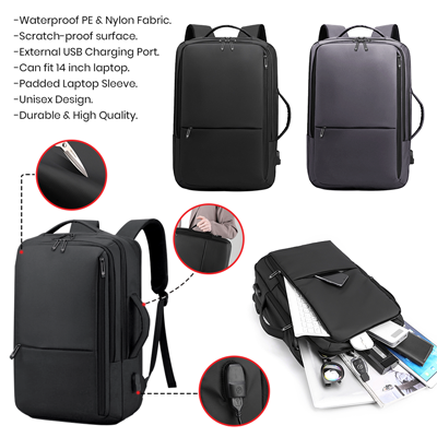 NERO 2 Way Travel Laptop Backpack with USB Port 12
