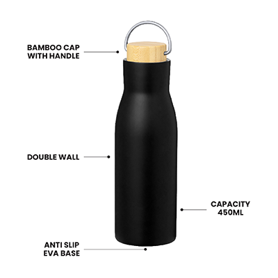 OPPA Double Wall S.Steel with Bamboo Cap Handle - 450ml 05