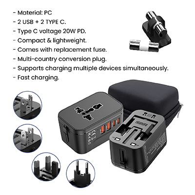 SMART Travel Adapter 2 Type-C 20W PD + 2 USB Charger 10