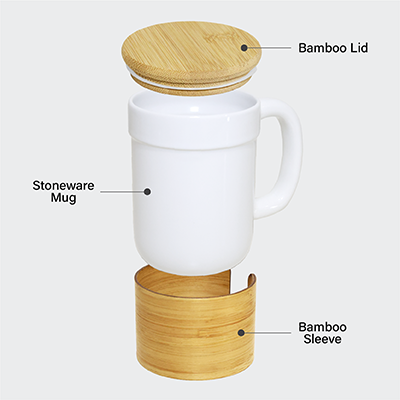STONEWARE Ceramic Mug with Bamboo Sleeve Lid - 430ml 05