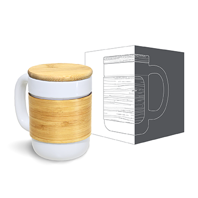 STONEWARE Ceramic Mug with Bamboo Sleeve Lid - 430ml 07