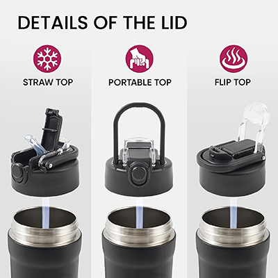 TIGO Stainless Steel Bottle with Straw Carry Handle - 680ml 05