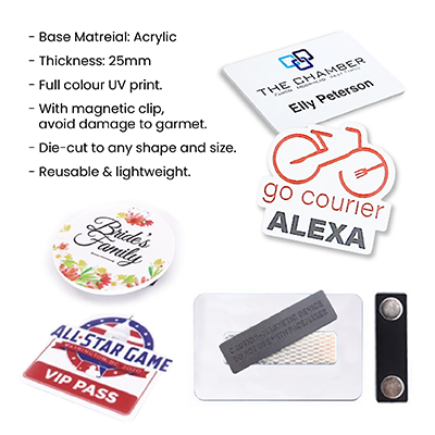 White Acrylic Name Tag with Magnetic Back 12