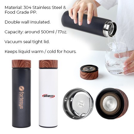 WOOD Premium Stainless Steel Thermos - 500ml 12