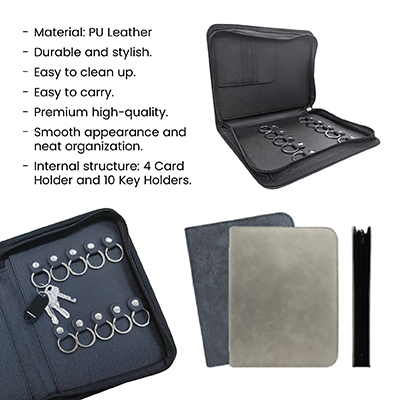 Zippered 10 Key Leather Organizer with Cards Holder 08