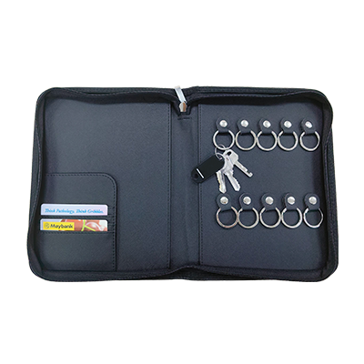 Zippered 10 Key Leather Organizer with Cards Holder 04